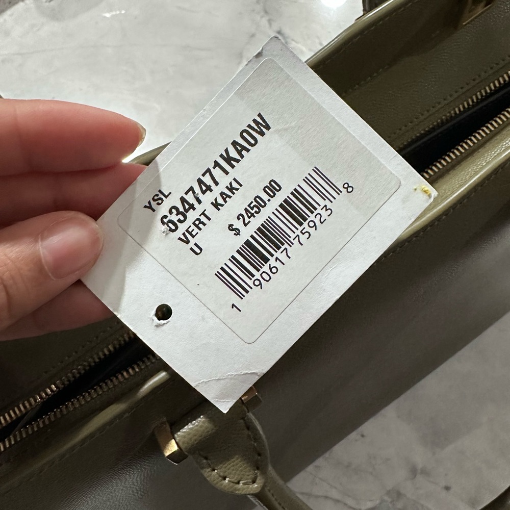 NWT SAINT LAURENT GRAIN DE POUDRE MEDIUM UPTOWN TOTE IN VERT KHAKI - Picture 6 of 8